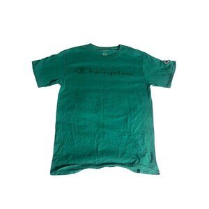 Champion Vintage Green Logo T-Shirt For Men S Cotton Casual Crew Neck Short Slee